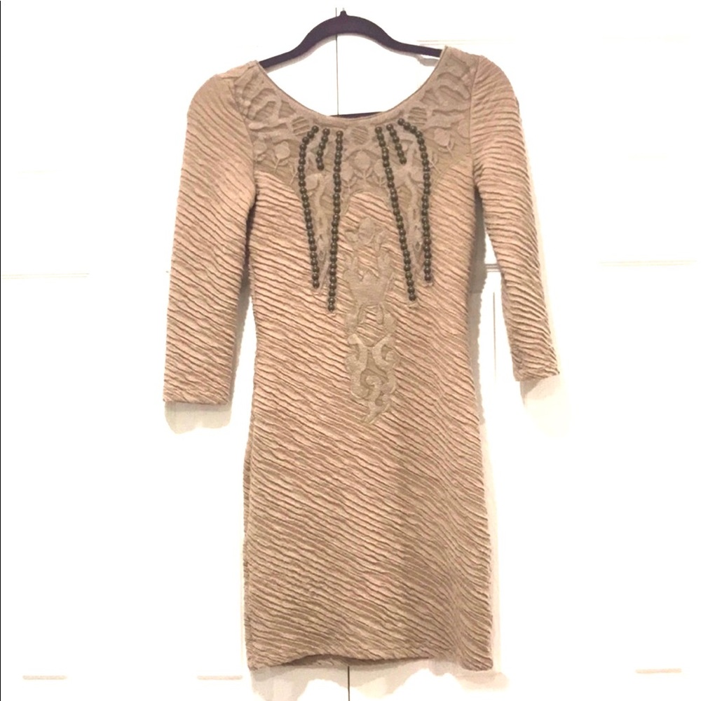 Free People Taupe Embroidered Mini Dress XS